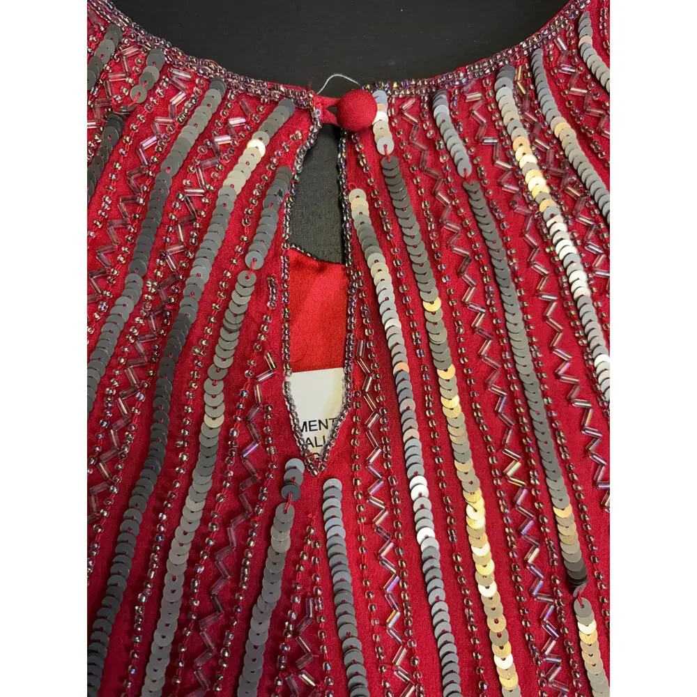 Parker NWT‎ Fuchsia Beaded Dress L Art Deco  Cocktail Party Holiday